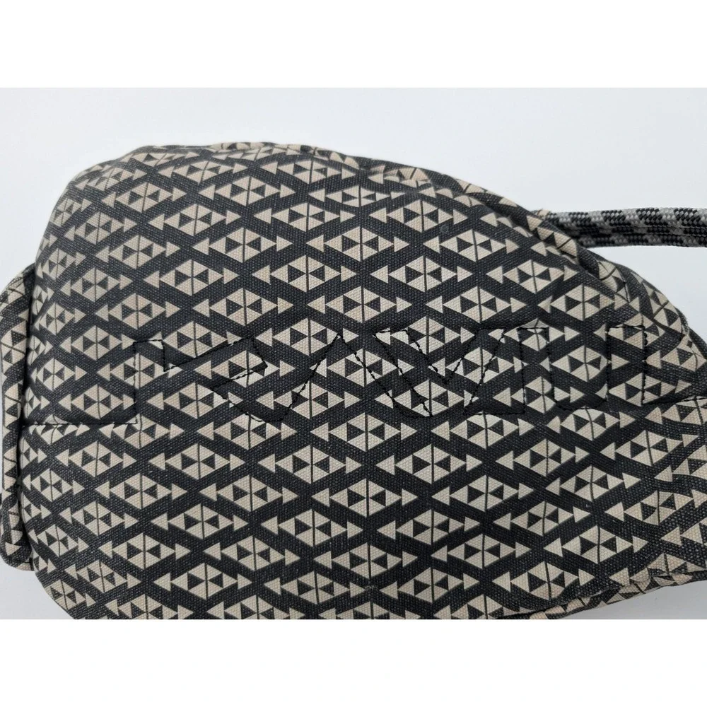KAVU Rope Bag Geometric Triangle Print Canvas Sling Backpack Black Tan